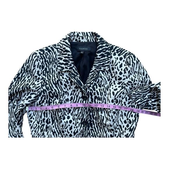 TALBOTS White Black Animal Print Cotton Spandex Blazer Jacket Size 12 Office EUC - Picture 7 of 9